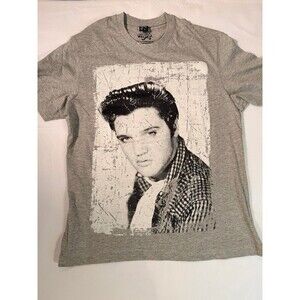 Vintage '85 Unisex Gray Crackle Elvis Presley T-Shirt L Cotton Blend Radio Days